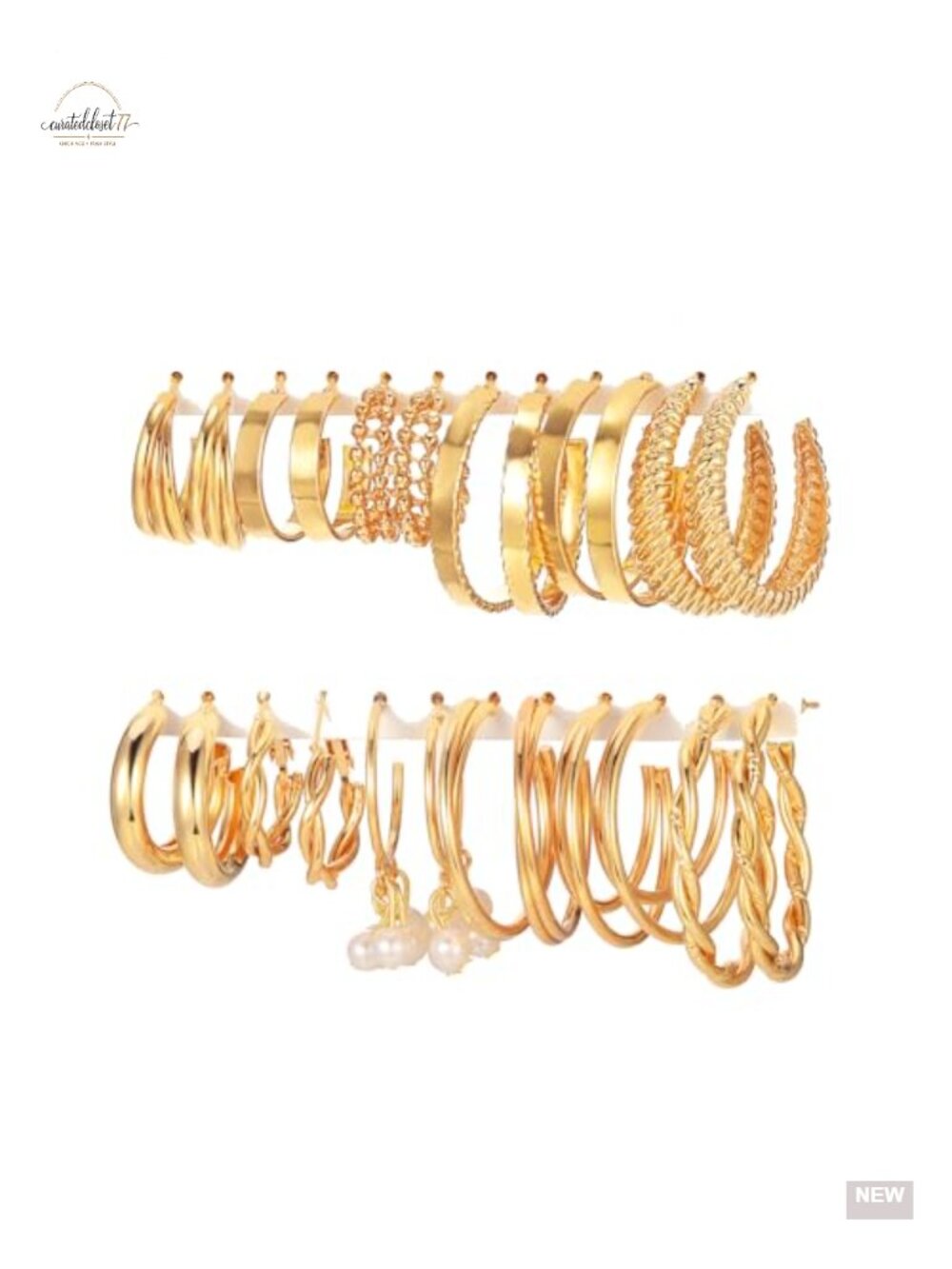 12 Pairs 14K Gold Plated Hoop & Stud Earring Set for Women